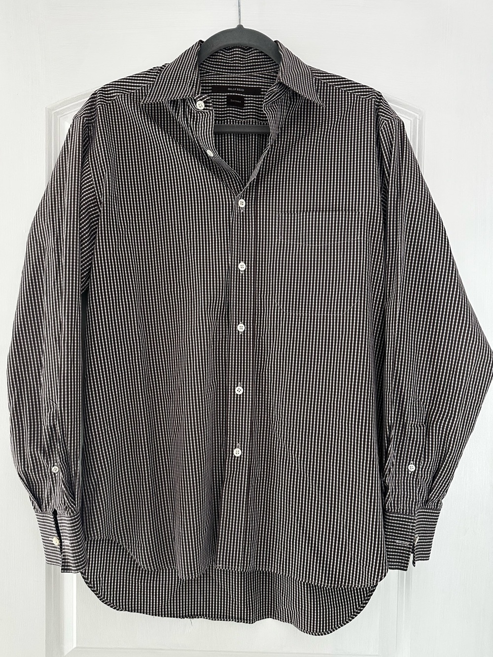 Billy Reid Mens Brown White Checkered Button Down Tuscumbia, Italian Cotton M